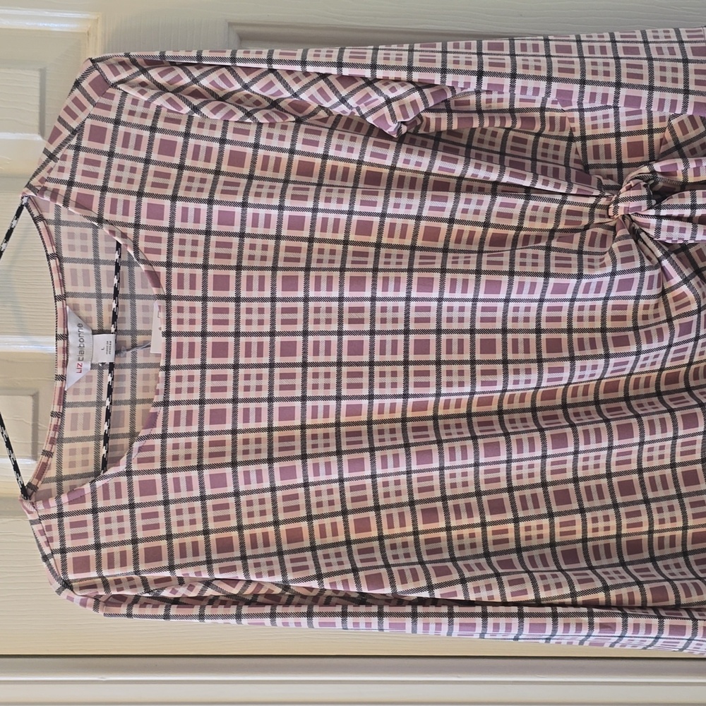 LIZ CLAIBORNE WOMEN'S ROSE AND PURPLE PLAID PULLOVER TOP SIZE LARGE